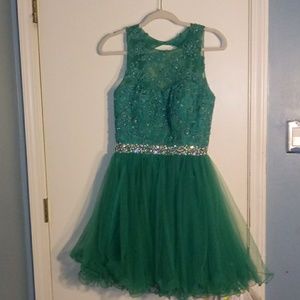 Turquoise prom dress with jeweled belt